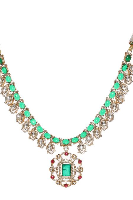 Ruby Raang_Multi Color Pearls, Stones Semi Precious Embellished Necklace Set _at_Aza_Fashions