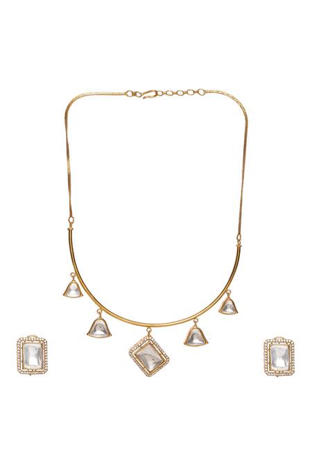 Ruby Raang Gold Plated Diamonds, Stones Kundan Embellished Hasli Chain Necklace Set Online at Aza Fashions Ruby Raang_Gold Plated Diamonds, Stones Kundan Embellished Hasli Chain Necklace Set _Online_at_Aza_Fashions
