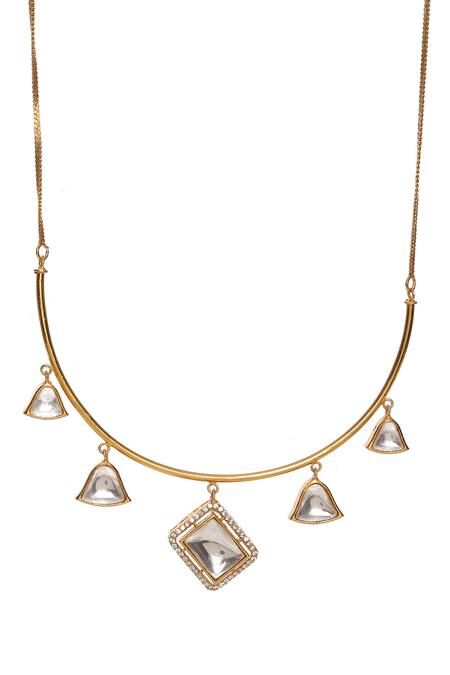 Ruby Raang Gold Plated Diamonds, Stones Kundan Embellished Hasli Chain Necklace Set at Aza Fashions Ruby Raang_Gold Plated Diamonds, Stones Kundan Embellished Hasli Chain Necklace Set _at_Aza_Fashions