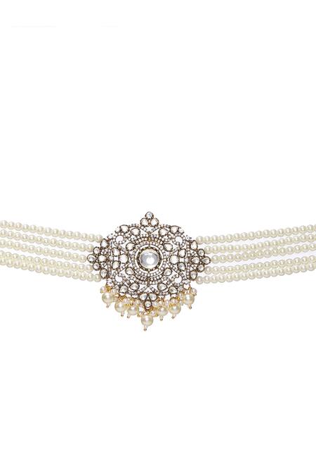 Ruby Raang White Pearls Polki Embellished Choker Set at Aza Fashions Ruby Raang_White Pearls Polki Embellished Choker Set _at_Aza_Fashions