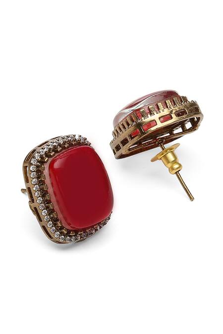 Shop_Ruby Raang_Maroon Pearls, Piping, Stones Embellished Choker Set _Online_at_Aza_Fashions