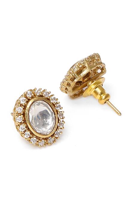 Shop_Ruby Raang_Gold Plated Diamonds, Crystals, Stones Kundan Drop Hasli Chain Necklace Set _Online_at_Aza_Fashions