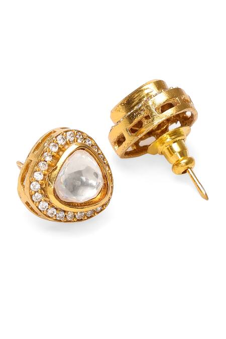 Shop_Ruby Raang_Gold Plated Diamonds, Crystals, Polki Embellished Hasli Chain Necklace Set _Online_at_Aza_Fashions