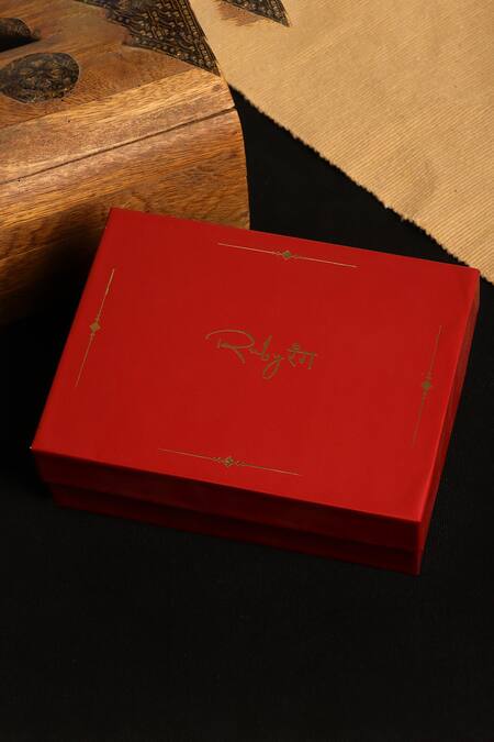 Buy_Ruby Raang_Gold Plated Diamonds, Crystals, Polki Embellished Hasli Chain Necklace Set 