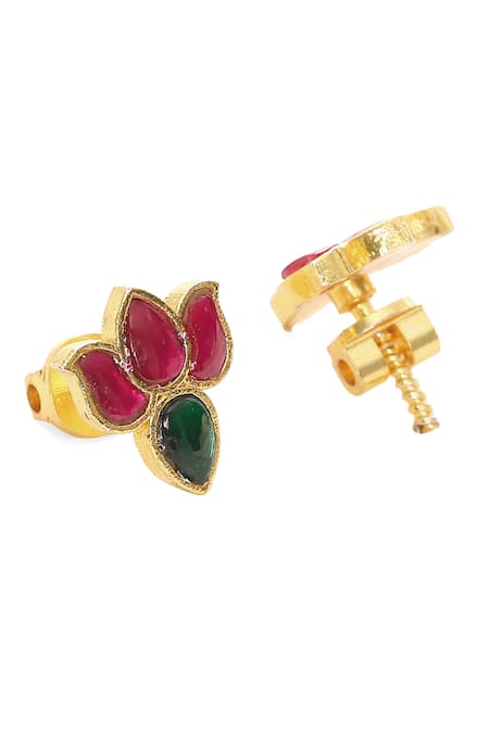 Shop_Ruby Raang_Multi Color Diamonds, Stones Lotus Kundan Embellished Lariat Chain Necklace Set_Online_at_Aza_Fashions