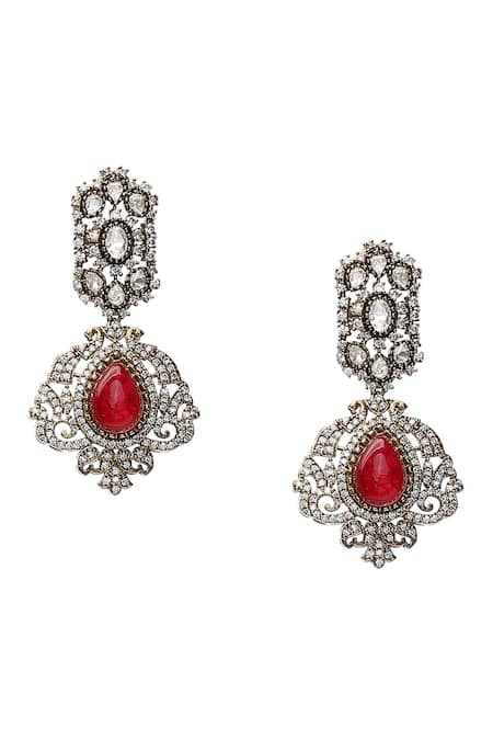 Buy_Ruby Raang_Maroon Diamonds, Stones Polki Embellished Onyx Choker Set _Online_at_Aza_Fashions