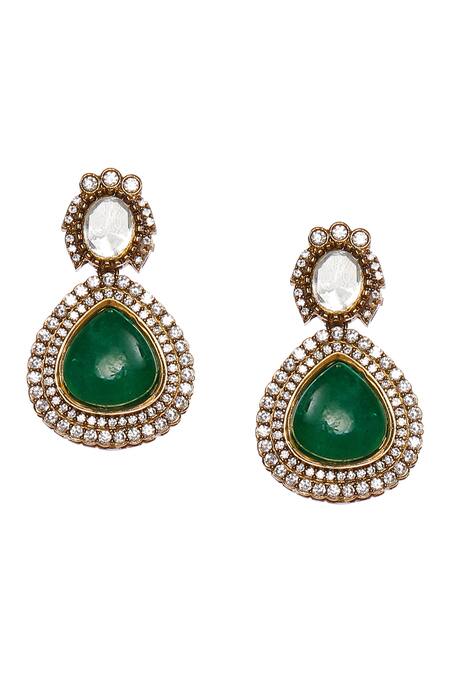 Buy_Ruby Raang_Green Pearls, Stones Polki Onyx Embellished Choker Set _Online_at_Aza_Fashions