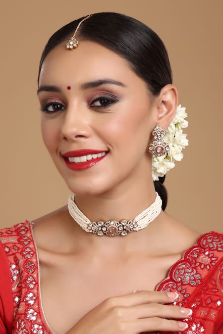 Ruby Raang Polki Embellished Pearl Choker Set 