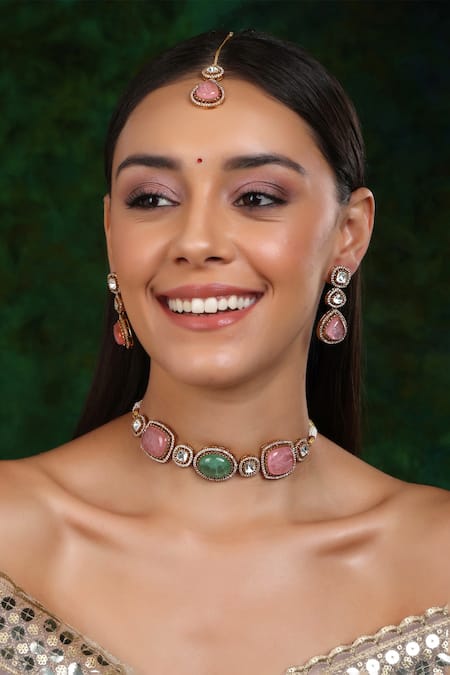 Ruby Raang Stone Embellished Kundan Choker Set 