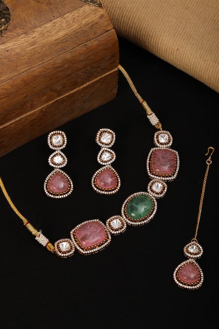 Ruby Raang Stone Embellished Kundan Choker Set 