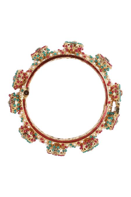 Ruby Raang_Multi Color Pearls, Metallic Thread, Stones Embellished Rajwada Kada- Single Pc _Online_at_Aza_Fashions