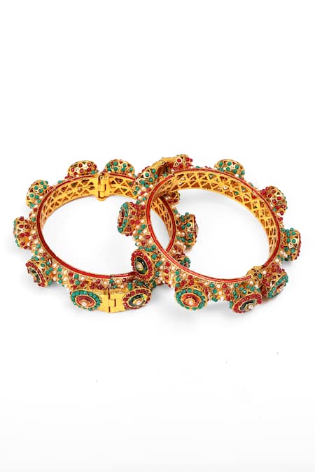 Shop_Ruby Raang_Multi Color Pearls, Metallic Thread, Stones Embellished Rajwada Kada- Single Pc _Online_at_Aza_Fashions