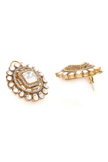 Buy_Ruby Raang_Gold Plated Stones Phool Kundan Embellished Studs _Online_at_Aza_Fashions