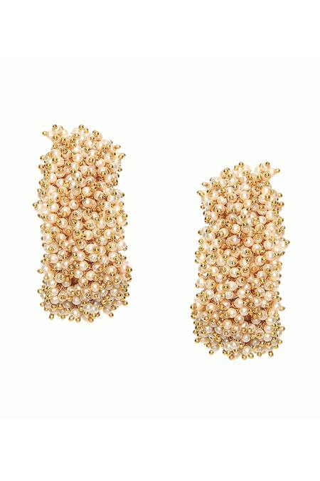 Ruby Raang White Pearls Cluster Hoop Earrings Online at Aza Fashions Ruby Raang_White Pearls Cluster Hoop Earrings _Online_at_Aza_Fashions