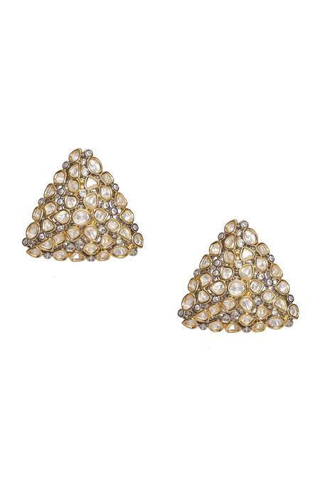 Buy_Ruby Raang_Gold Plated Diamonds, Stones Kundan Prism Dual Studs _Online_at_Aza_Fashions