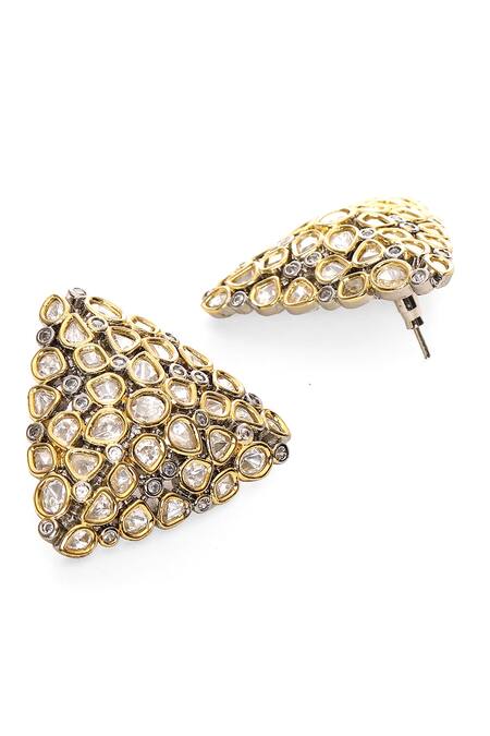 Shop_Ruby Raang_Gold Plated Diamonds, Stones Kundan Prism Dual Studs _Online_at_Aza_Fashions