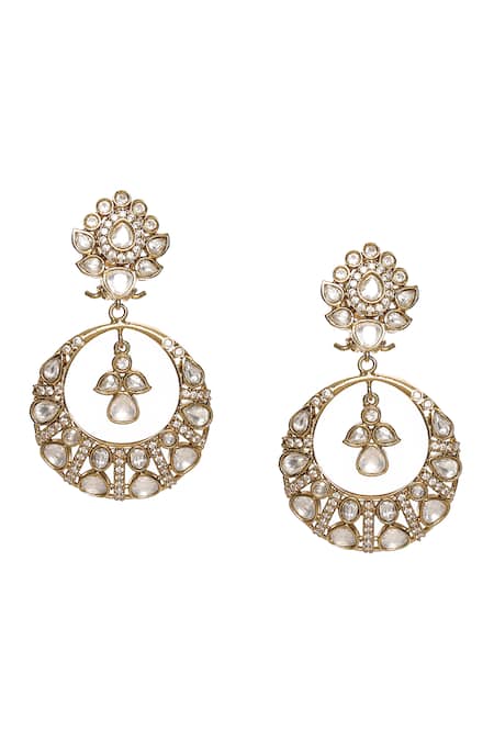 Buy_Ruby Raang_Gold Plated Diamonds, Stones Noor Chand Kundan Earrings _Online_at_Aza_Fashions