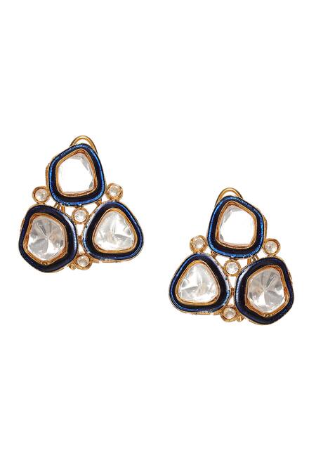 Buy_Ruby Raang_Gold Plated Metallic Thread, Stones Kundan And Meenakari Droplet Studs _Online_at_Aza_Fashions