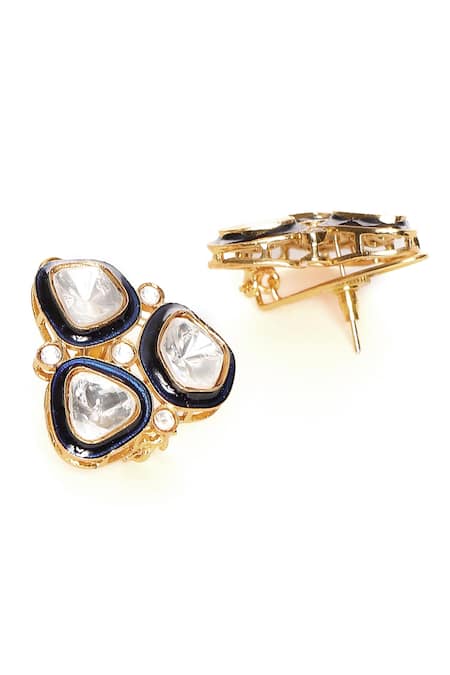 Shop_Ruby Raang_Gold Plated Metallic Thread, Stones Kundan And Meenakari Droplet Studs _Online_at_Aza_Fashions