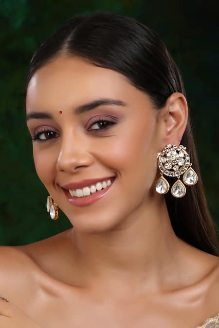 Ruby Raang Noor Chand Dewdrop Kundan Earrings 