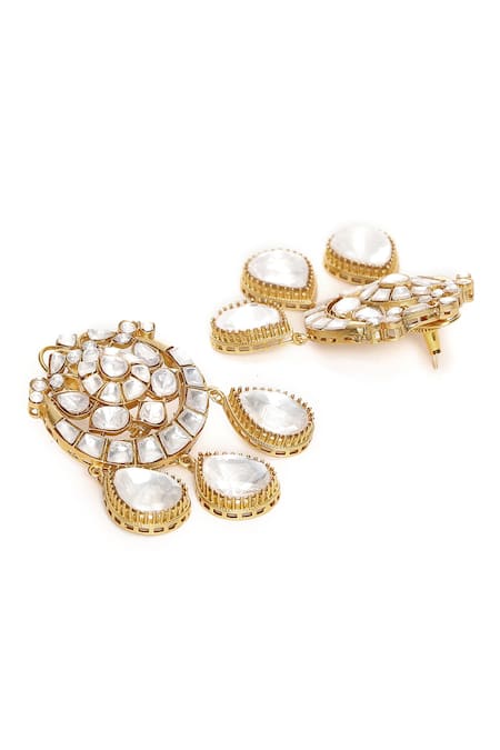 Buy_Ruby Raang_Gold Plated Diamonds, Stones Noor Chand Dewdrop Kundan Earrings _Online_at_Aza_Fashions