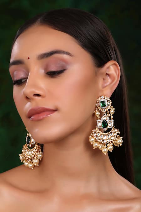 Ruby Raang Bahara Chand Dewdrop Kundan Earrings 