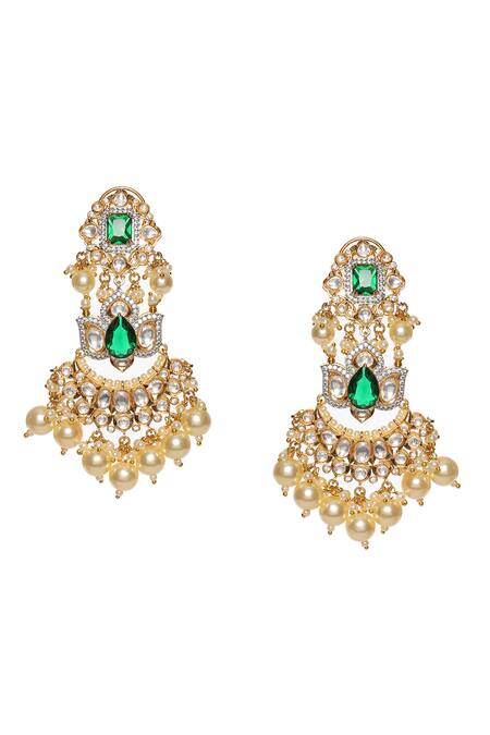 Ruby Raang Gold Plated Pearls, Gota Patti, Stones Bahara Chand Dewdrop Kundan Earrings Online at Aza Fashions Ruby Raang_Gold Plated Pearls, Gota Patti, Stones Bahara Chand Dewdrop Kundan Earrings _Online_at_Aza_Fashions