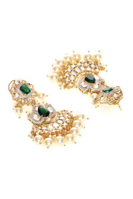 Buy Ruby Raang Gold Plated Pearls, Gota Patti, Stones Bahara Chand Dewdrop Kundan Earrings Online at Aza Fashions Buy_Ruby Raang_Gold Plated Pearls, Gota Patti, Stones Bahara Chand Dewdrop Kundan Earrings _Online_at_Aza_Fashions