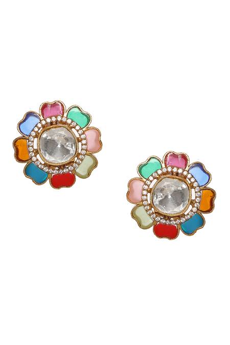 Ruby Raang Multi Color Stones, Gota Patti Kundan And Embellished Floral Studs Online at Aza Fashions Ruby Raang_Multi Color Stones, Gota Patti Kundan And Embellished Floral Studs _Online_at_Aza_Fashions
