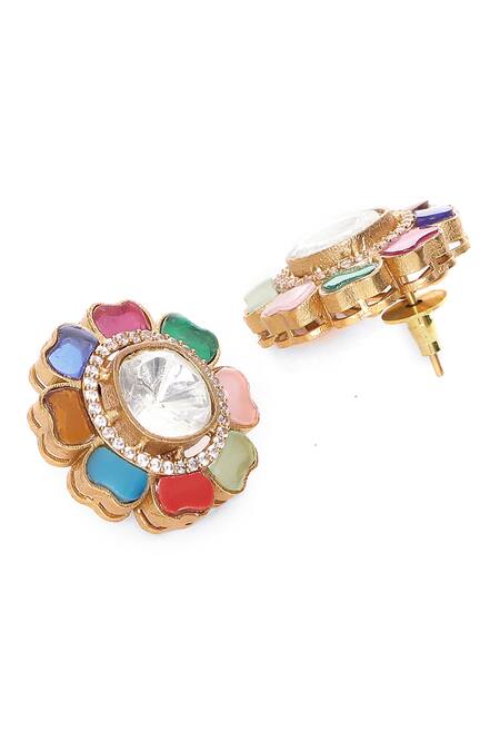 Buy Ruby Raang Multi Color Stones, Gota Patti Kundan And Embellished Floral Studs Online at Aza Fashions Buy_Ruby Raang_Multi Color Stones, Gota Patti Kundan And Embellished Floral Studs _Online_at_Aza_Fashions