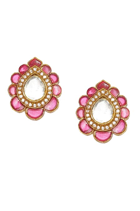 Ruby Raang Maroon Stones, Gota Patti Kundan And Embellished Ornate Studs Online at Aza Fashions Ruby Raang_Maroon Stones, Gota Patti Kundan And Embellished Ornate Studs _Online_at_Aza_Fashions