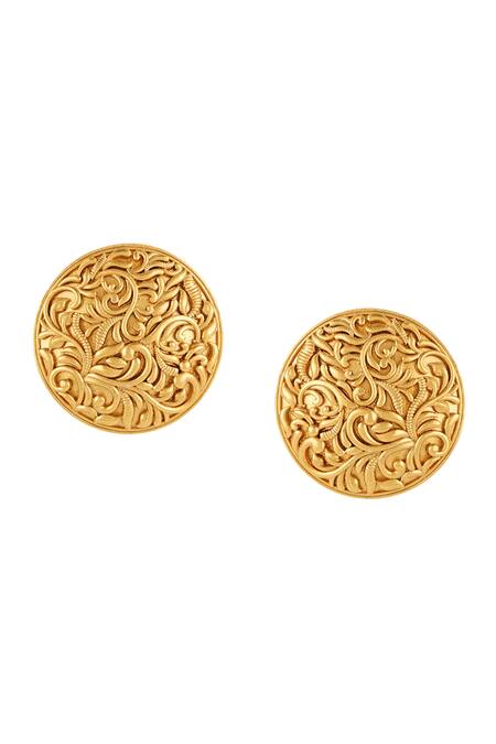 Ruby Raang_Gold Plated Cut Work Vine Bloom Carved Studs _Online_at_Aza_Fashions