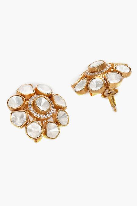 Buy_Ruby Raang_Gold Plated Diamonds, Stones Fiore Kundan Embellished Studs _Online_at_Aza_Fashions