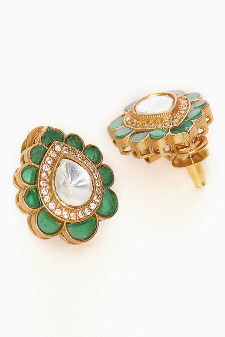 Buy Ruby Raang Green Stones, Diamonds Kundan And Embellished Teardrop Studs Online at Aza Fashions Buy_Ruby Raang_Green Stones, Diamonds Kundan And Embellished Teardrop Studs _Online_at_Aza_Fashions