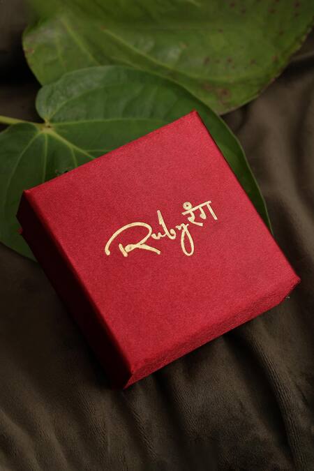 Shop_Ruby Raang_Green Stones, Diamonds Kundan And Embellished Teardrop Studs _Online_at_Aza_Fashions