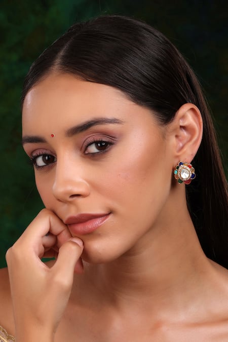 Ruby Raang Kundan & Stone Embellished Teardrop Bloom Studs 