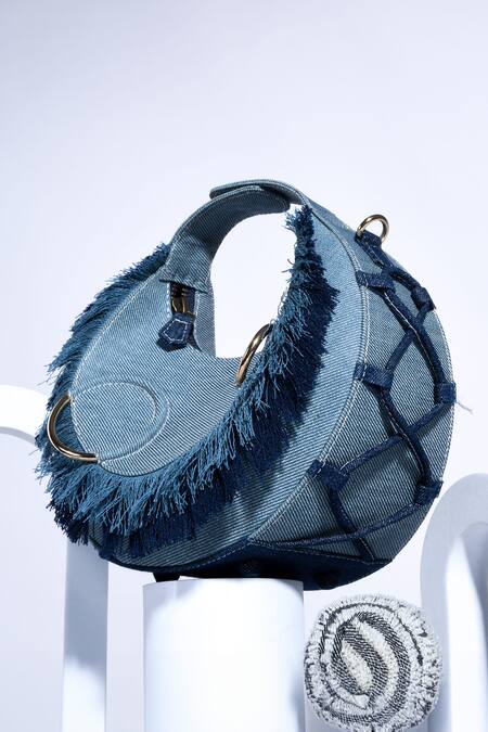 Buy Immri Blue Fringe Halo Denim Bag Online at Aza Fashions Buy_Immri_Blue Fringe Halo Denim Bag _Online_at_Aza_Fashions