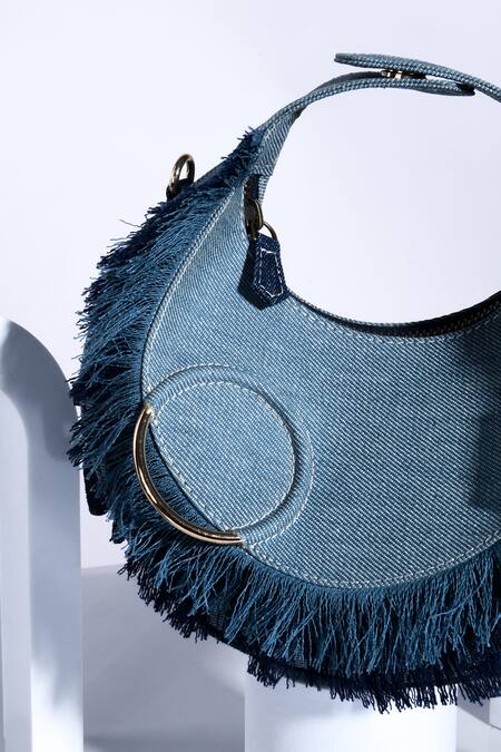 Shop Immri Blue Fringe Halo Denim Bag Online at Aza Fashions Shop_Immri_Blue Fringe Halo Denim Bag _Online_at_Aza_Fashions