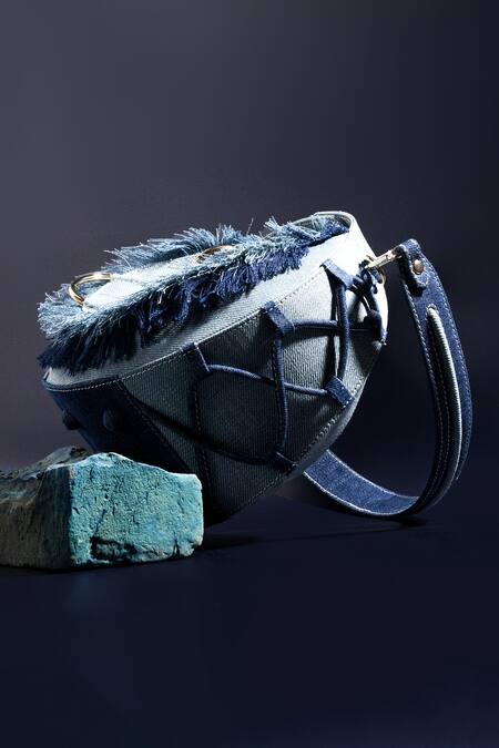 Buy Immri Blue Fringe Halo Denim Bag Buy_Immri_Blue Fringe Halo Denim Bag