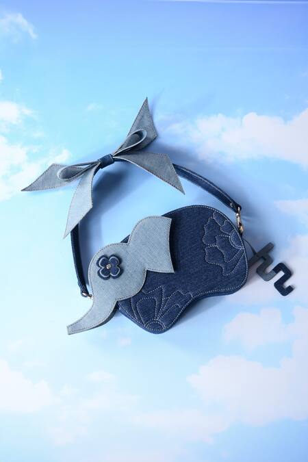 Immri_Blue Applique Elephant Shaped Batua Bag _Online_at_Aza_Fashions