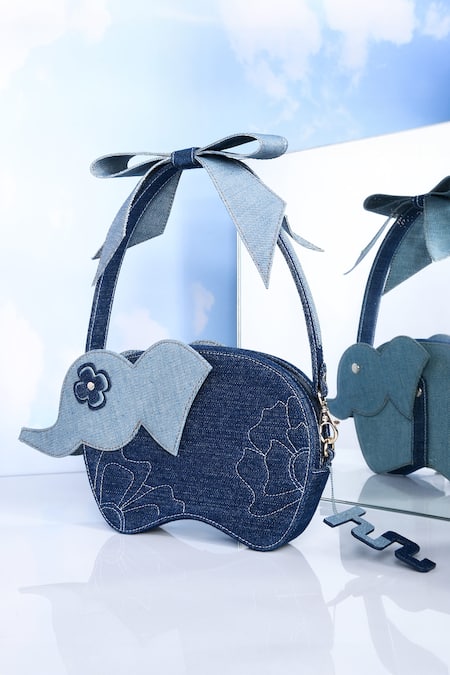 Shop_Immri_Blue Applique Elephant Shaped Batua Bag _Online_at_Aza_Fashions