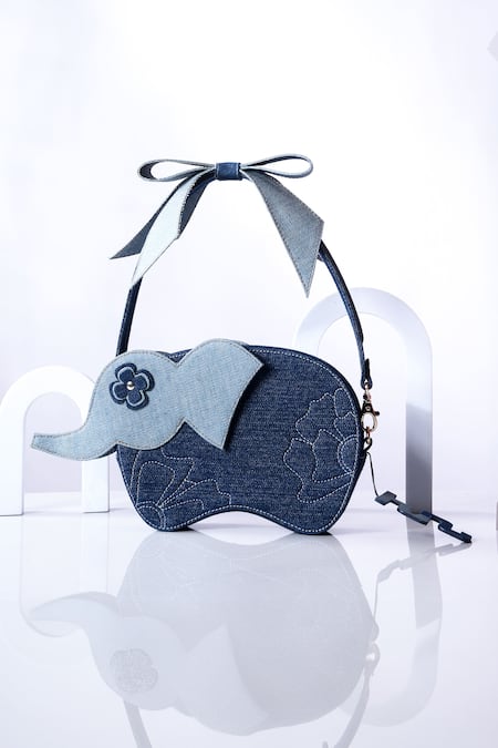 Immri_Blue Applique Elephant Shaped Batua Bag _at_Aza_Fashions