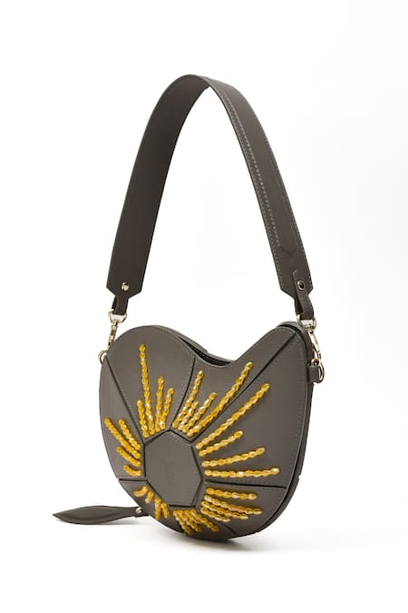 Shop_Immri_Grey Hand Embroidery Mango Shaped Kerry Bag 