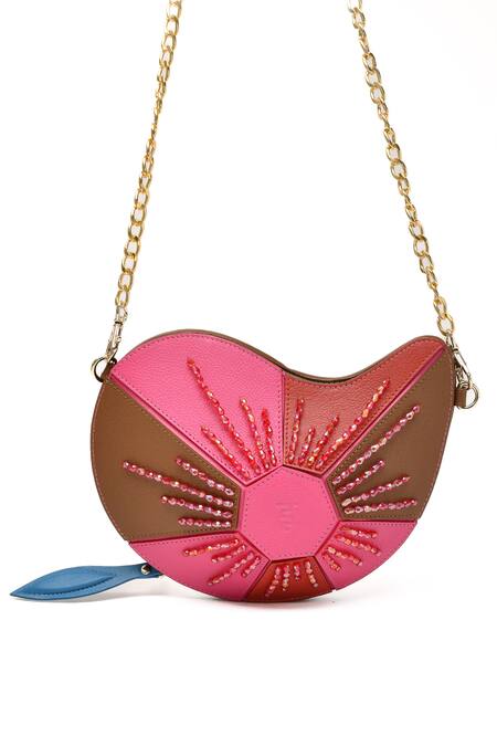Immri_Pink Hand Embroidery Mango Shaped Kerry Bag _at_Aza_Fashions