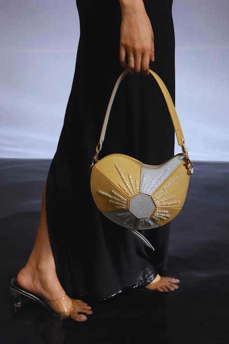 Immri Mango Shaped Kerry Embroidered Dual Tone Bag 