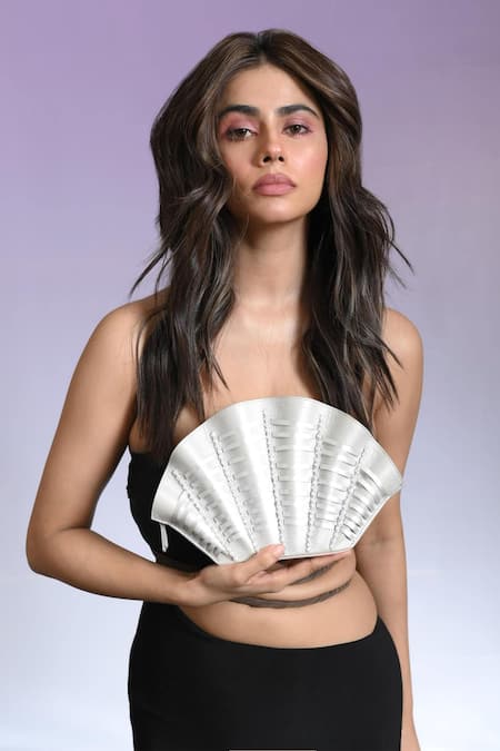 Immri Silver Hand Embroidery Oyster Tonal Crystal Bag Online at Aza Fashions Immri_Silver Hand Embroidery Oyster Tonal Crystal Bag _Online_at_Aza_Fashions