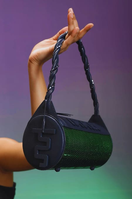 Immri Cylindroid Metallic Stripe Embroidered Bag 