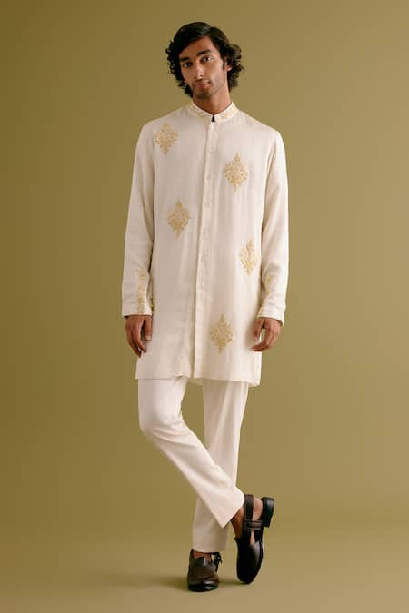 Devnaagri Dori Embroidered Front Button Down Kurta With Pant 