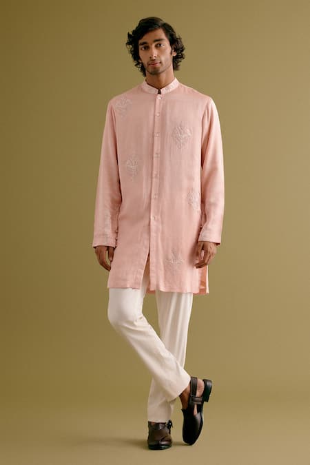 Devnaagri Floral Dori Embroidered Front Button Down Kurta With Pant 