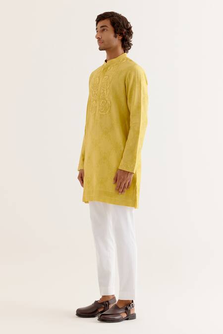 Buy Devnaagri Yellow Silk, Chanderi, Cotton Embroidery Floral Yoke Kurta With Pant Online at Aza Fashions Buy_Devnaagri_Yellow Silk, Chanderi, Cotton Embroidery Floral Yoke Kurta With Pant _Online_at_Aza_Fashions